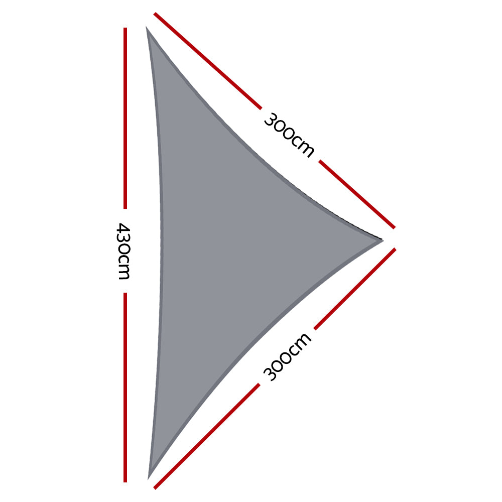 Shade Sail | 3x3x4.3m | Triangle | 280GSM | 98% | Grey Shade Cloth