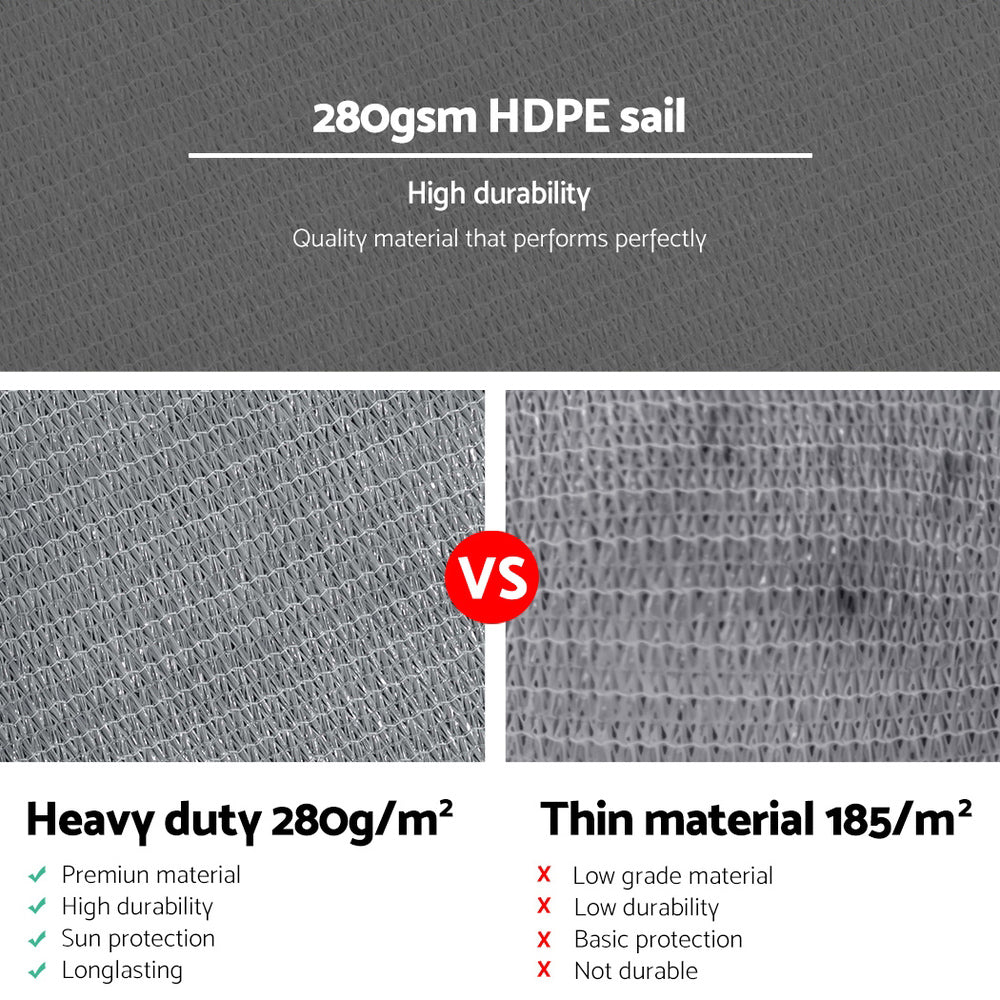 Shade Sail | 3x3x4.3m | Triangle | 280GSM | 98% | Grey Shade Cloth