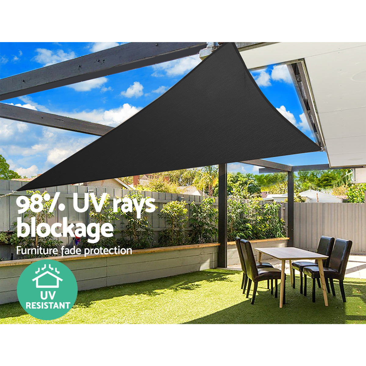 Shade Sail | 5x5x5m | Triangle | 280GSM | 98% | Black Shade Cloth
