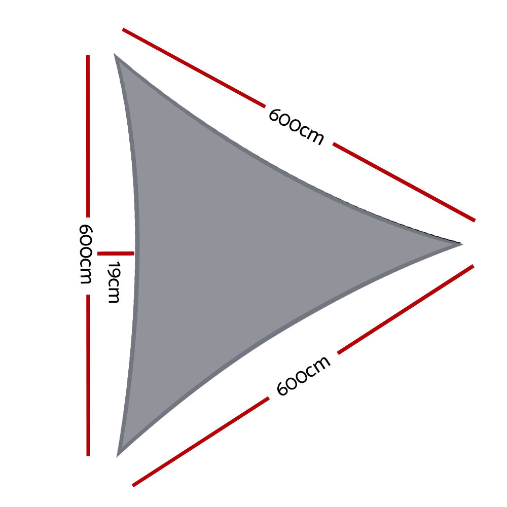 Shade Sail | 6x6x6m | Triangle | 280GSM | 98% | Grey Shade Cloth