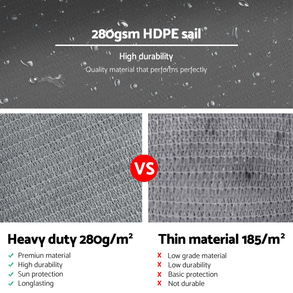 Shade Sail | 6x6x6m | Triangle | 280GSM | 98% | Grey Shade Cloth