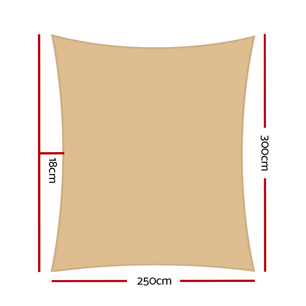 Instahut Shade Sail | 2.5x3m Rectangle | 280GSM 98% | Sand Shade Cloth
