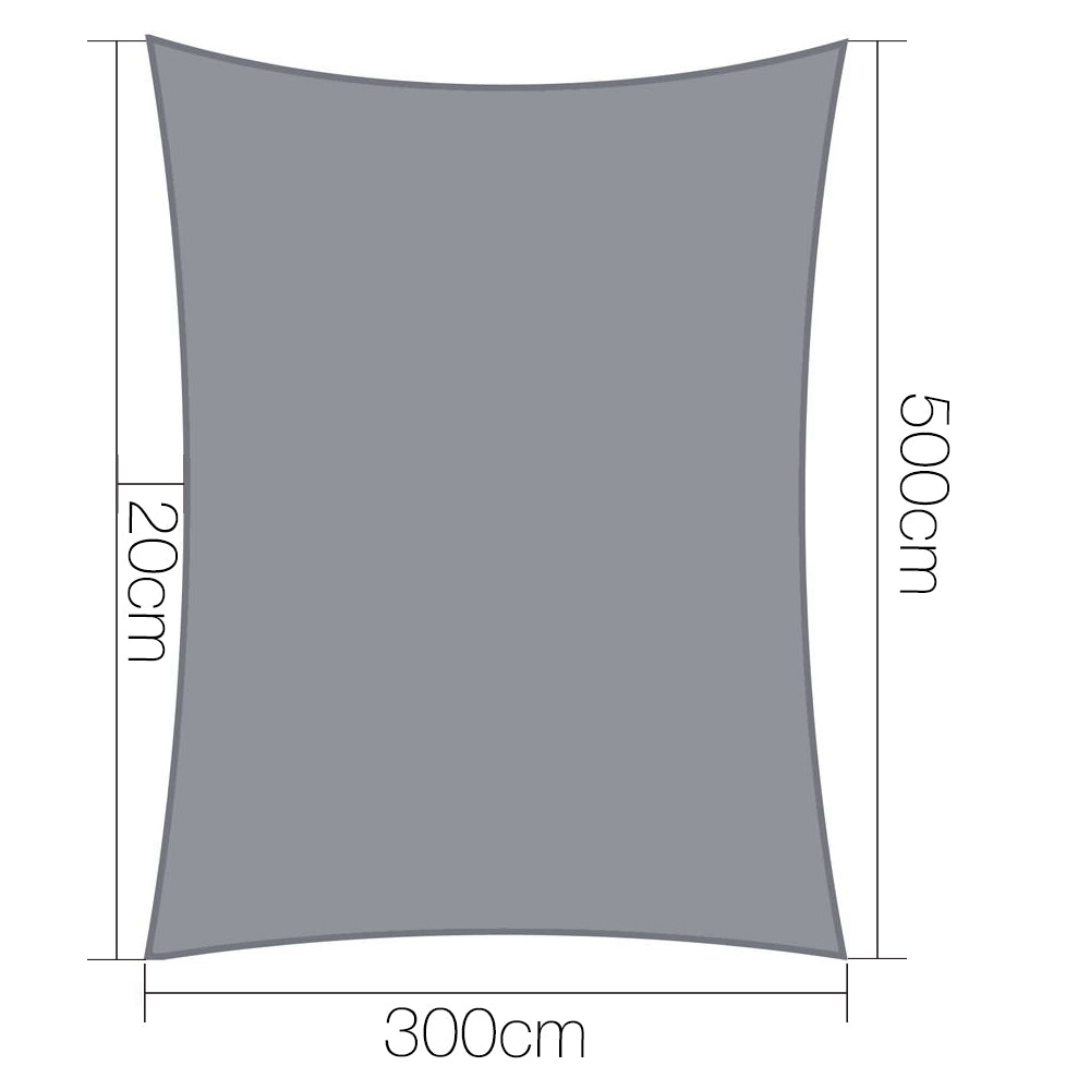 Shade Sail | 3x5m | Rectangle | 280GSM | 98% | Grey Shade Cloth