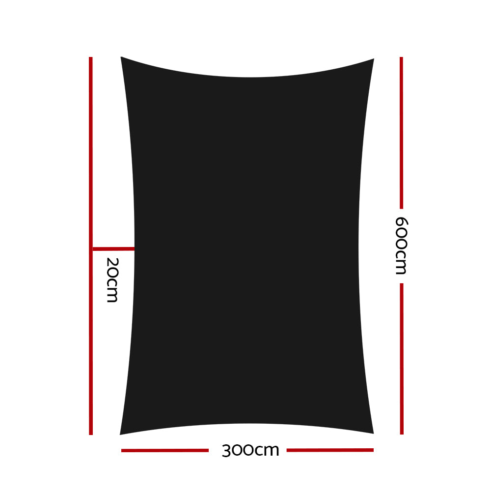 Shade Sail | 3x6m | Rectangle | 280GSM | 98% | Black Shade Cloth