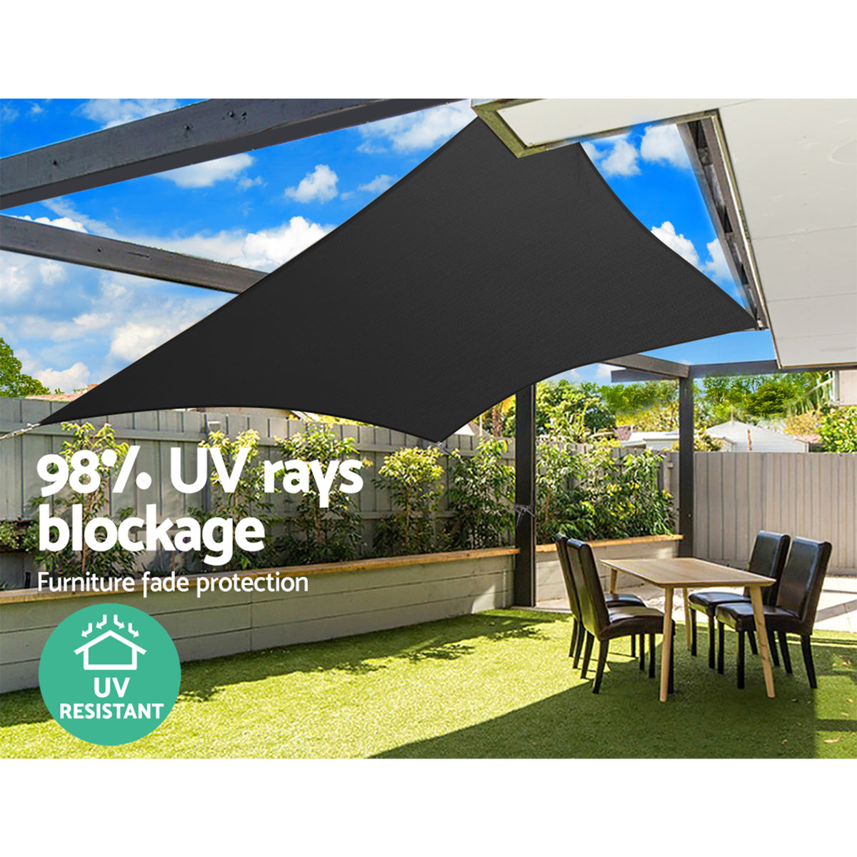 Shade Sail | 3x6m | Rectangle | 280GSM | 98% | Black Shade Cloth
