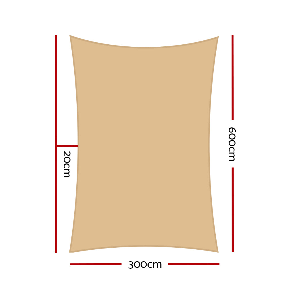 Shade Sail | 3x6m | Rectangle | 280GSM | 98% | Sand Shade Cloth