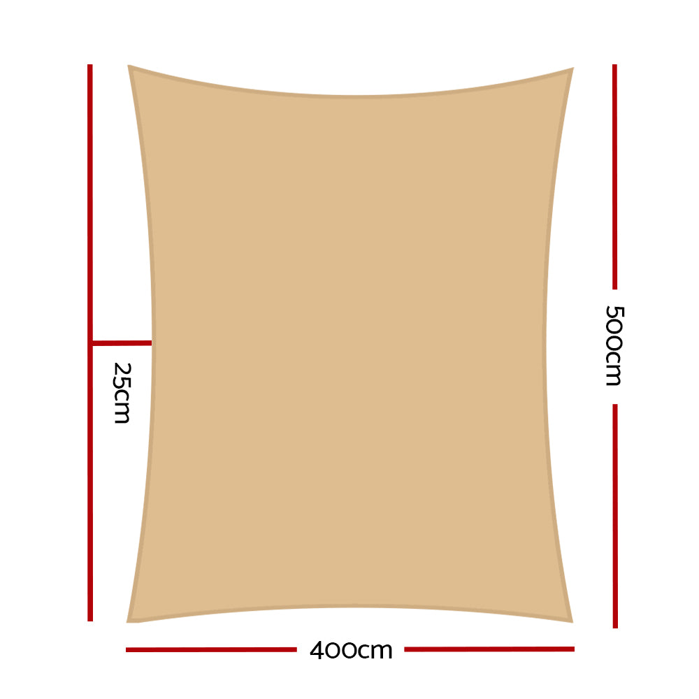 Shade Sail | 4x5m | Rectangle | 280GSM | 98% | Sand Shade Cloth