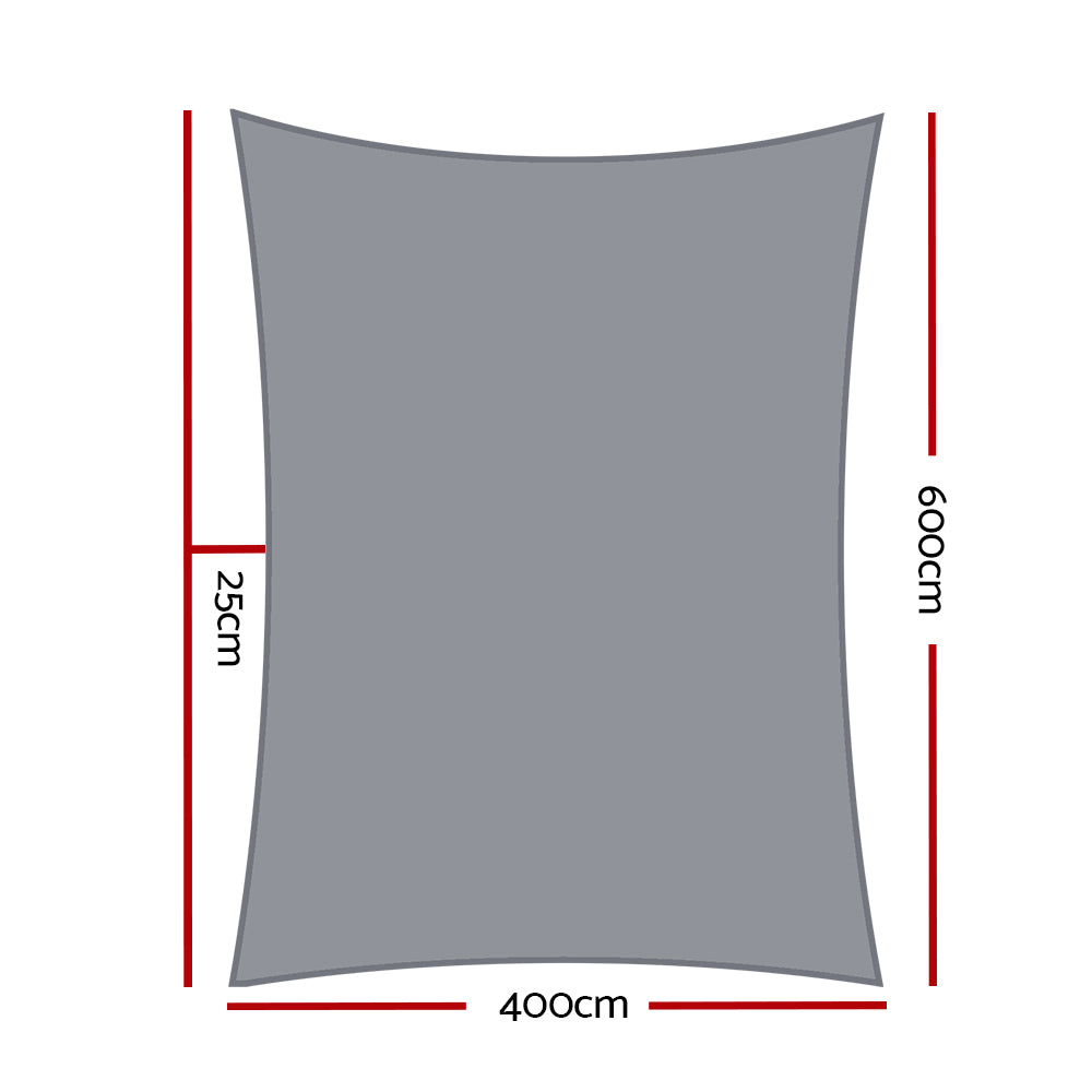 Shade Sail | 4x6m | Rectangle | 280GSM | 98% | Grey Shade Cloth