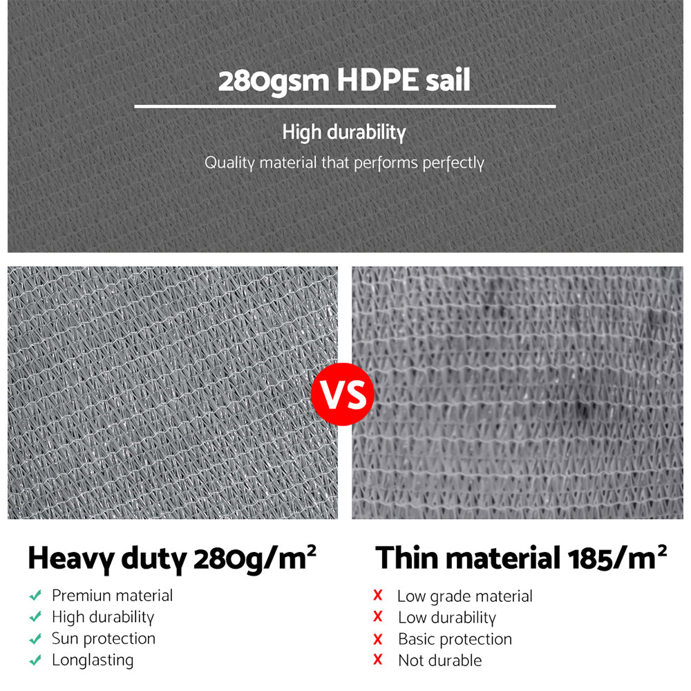 Shade Sail | 4x6m | Rectangle | 280GSM | 98% | Grey Shade Cloth