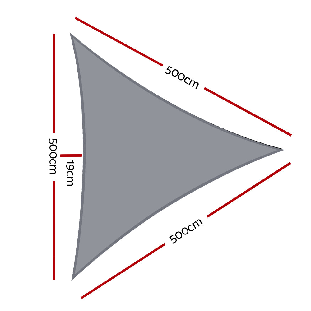 Shade Sail | 5x5x5m | Triangle | 280GSM | 98% | Grey Shade Cloth