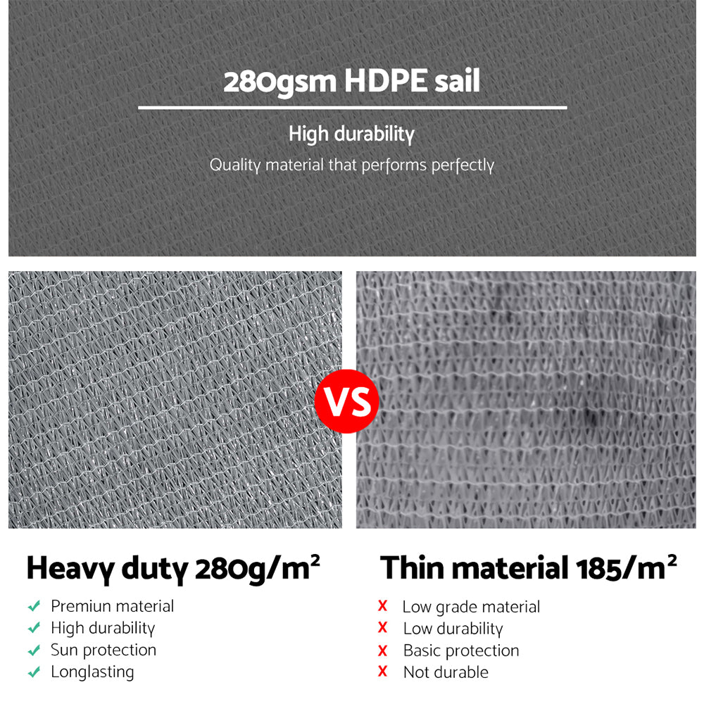 Shade Sail | 5x5x5m | Triangle | 280GSM | 98% | Grey Shade Cloth