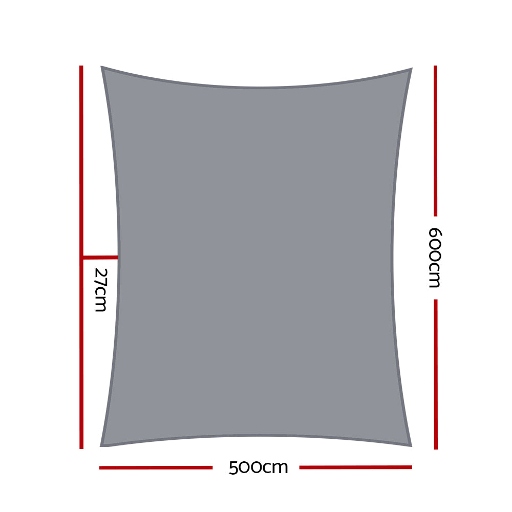 Shade Sail | 5x6m | Rectangle | 280GSM | 98% | Grey Shade Cloth