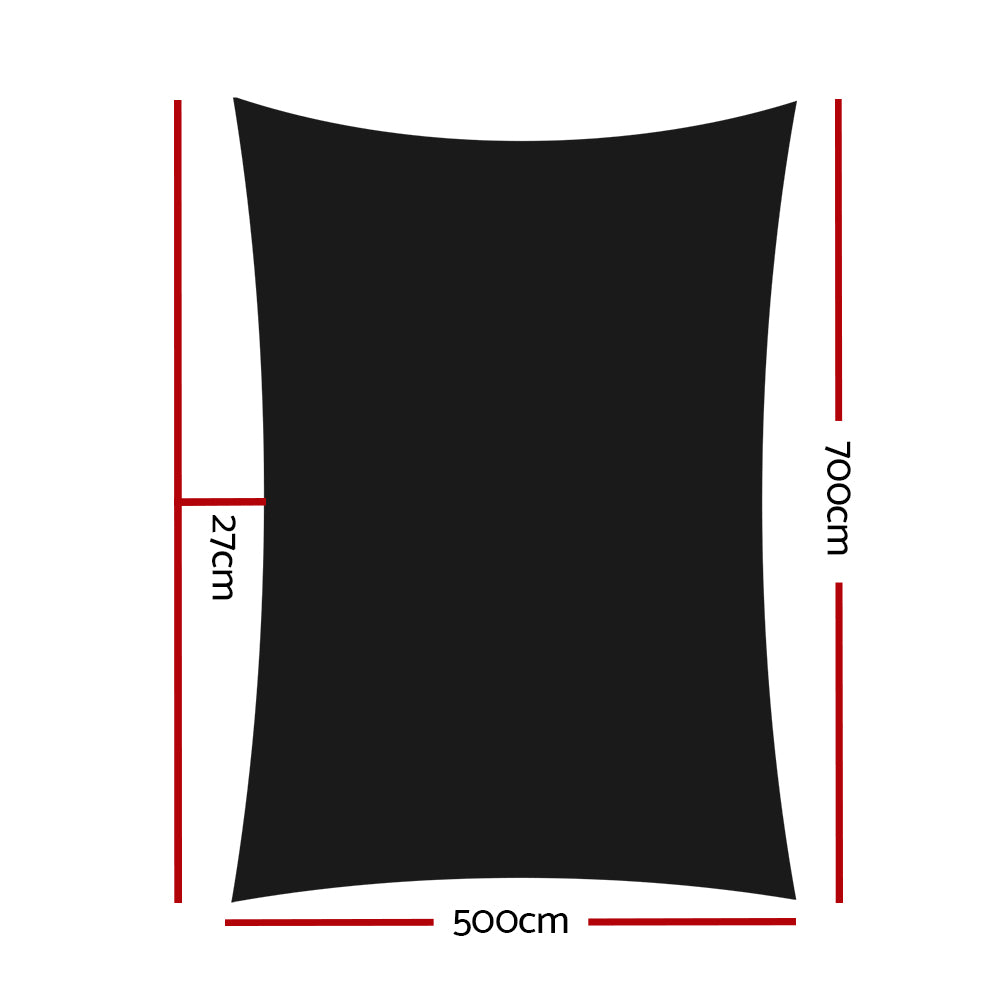 Shade Sail | 5x7m | Rectangle | 280GSM | 98% | Black Shade Cloth