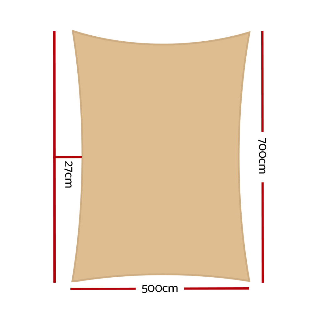 Shade Sail | 5x7m | Rectangle | 280GSM | 98% | Sand Shade Cloth
