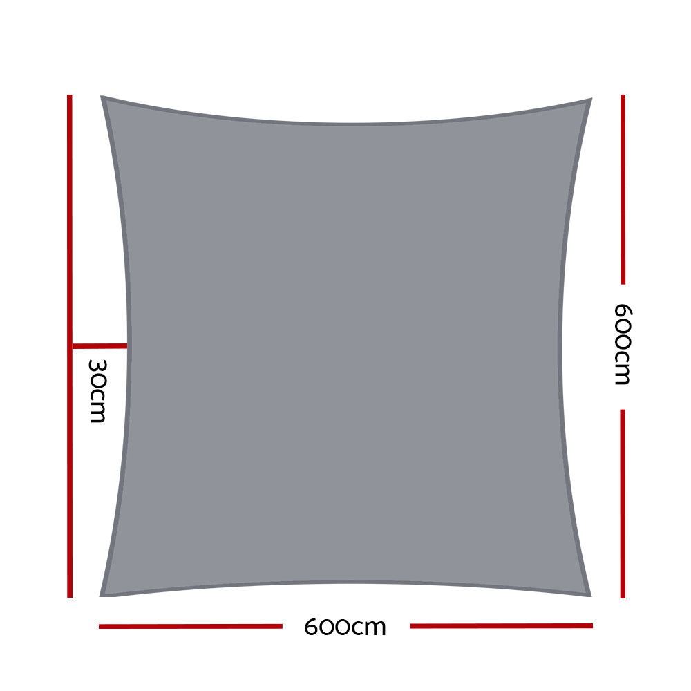 Shade Sail | 6x6m | Rectangle | 280GSM | 98% | Grey Shade Cloth