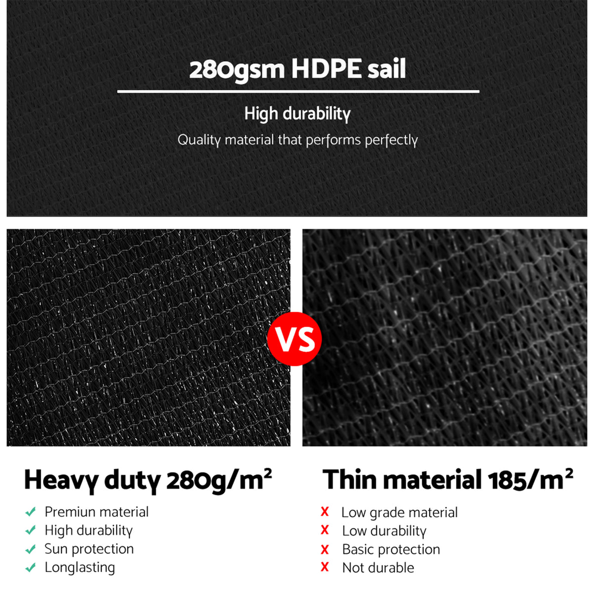 Shade Sail | 6x7m | Rectangle | 280GSM | 98% | Black Shade Cloth