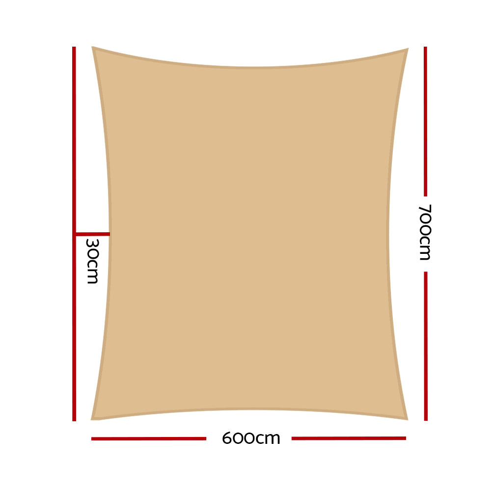 Shade Sail | 6x7m | Rectangle | 280GSM | 98% | Sand Shade Cloth