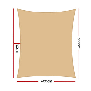 Shade Sail | 6x7m | Rectangle | 280GSM | 98% | Sand Shade Cloth