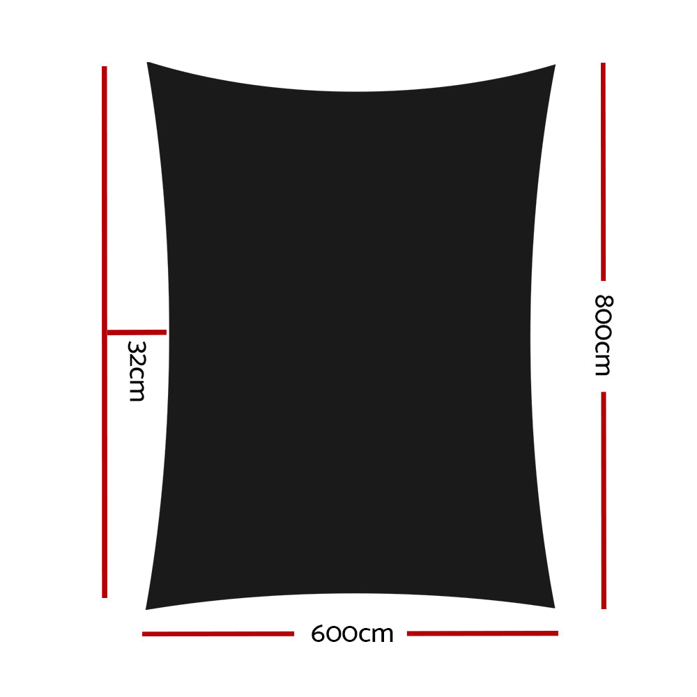 Shade Sail | 6x8m | Rectangle | 280GSM | 98% | Black Shade Cloth