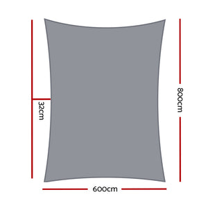 Shade Sail | 6x8m | Rectangle | 280GSM | 98% | Grey Shade Cloth