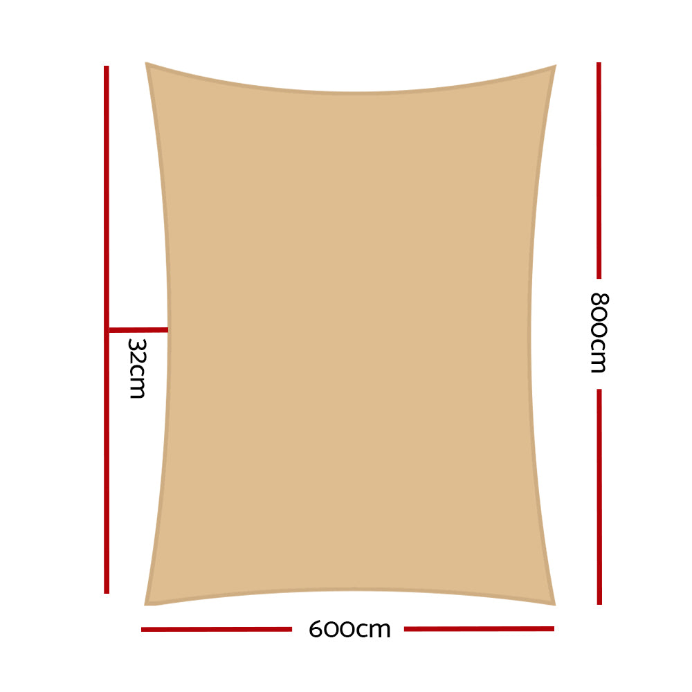 Shade Sail | 6x8m | Rectangle | 280GSM | 98% | Sand Shade Cloth