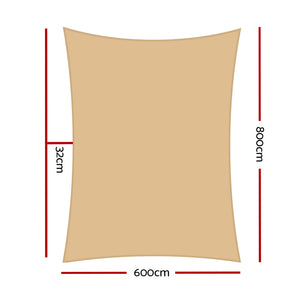 Shade Sail | 6x8m | Rectangle | 280GSM | 98% | Sand Shade Cloth
