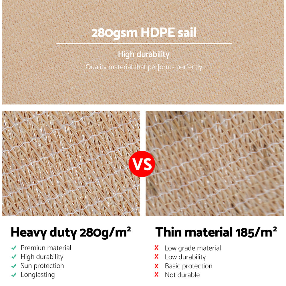Shade Sail | 6x8m | Rectangle | 280GSM | 98% | Sand Shade Cloth