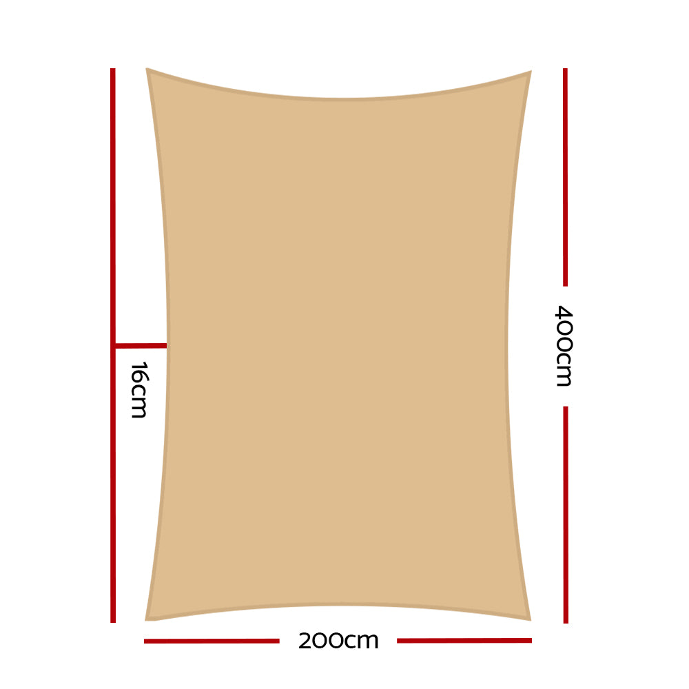 Shade Sail | 2x4m | Rectangle | 185GSM | 95% | Sand Shade Cloth