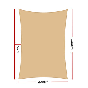 Shade Sail | 2x4m | Rectangle | 185GSM | 95% | Sand Shade Cloth