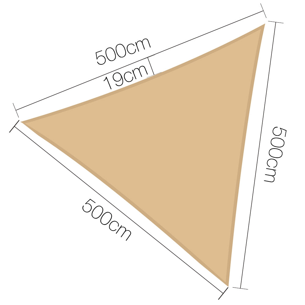 Instahut Shade Sail | 5x5x5m Triangle | 185GSM 95% | Sand Shade Cloth