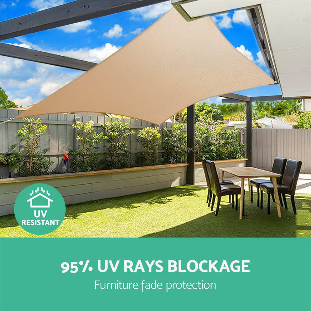 Instahut Shade Sail | 5x5x5m Triangle | 185GSM 95% | Sand Shade Cloth