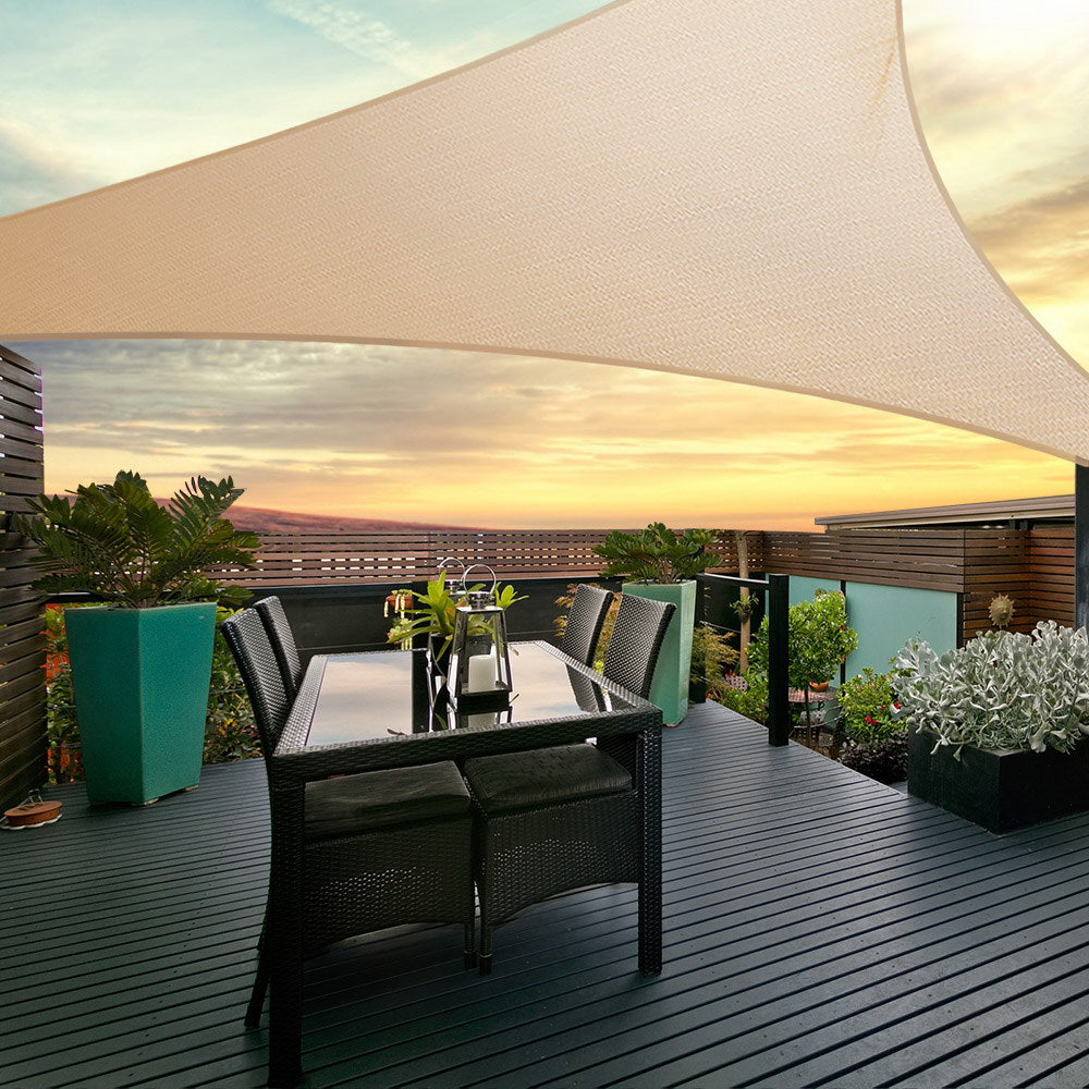 Instahut Shade Sail | 5x5x5m Triangle | 185GSM 95% | Sand Shade Cloth