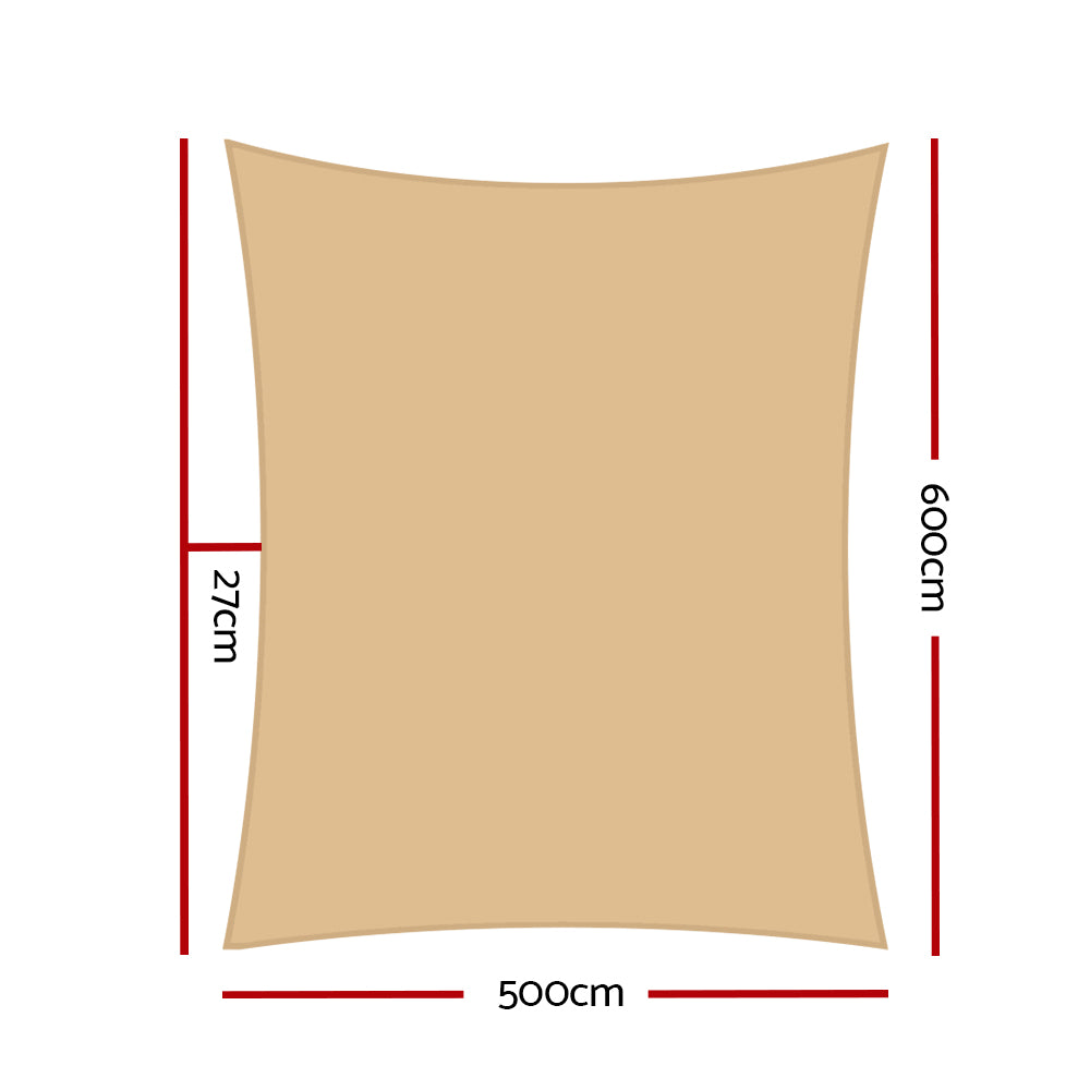 Shade Sail | 5x6m | Rectangle | 185GSM | 95% | Sand Shade Cloth