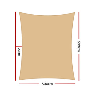 Shade Sail | 5x6m | Rectangle | 185GSM | 95% | Sand Shade Cloth