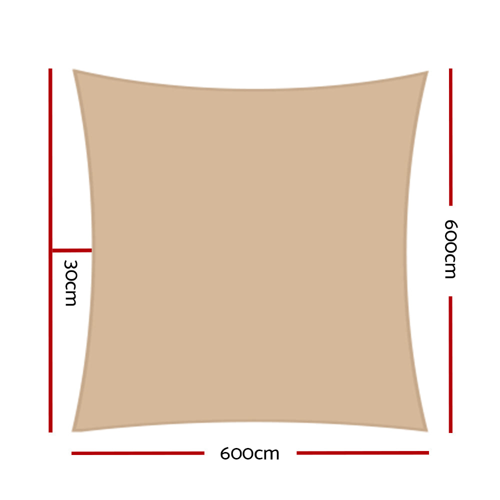 Shade Sail | 6x6m | Rectangle | 185GSM | 95% | Sand Shade Cloth