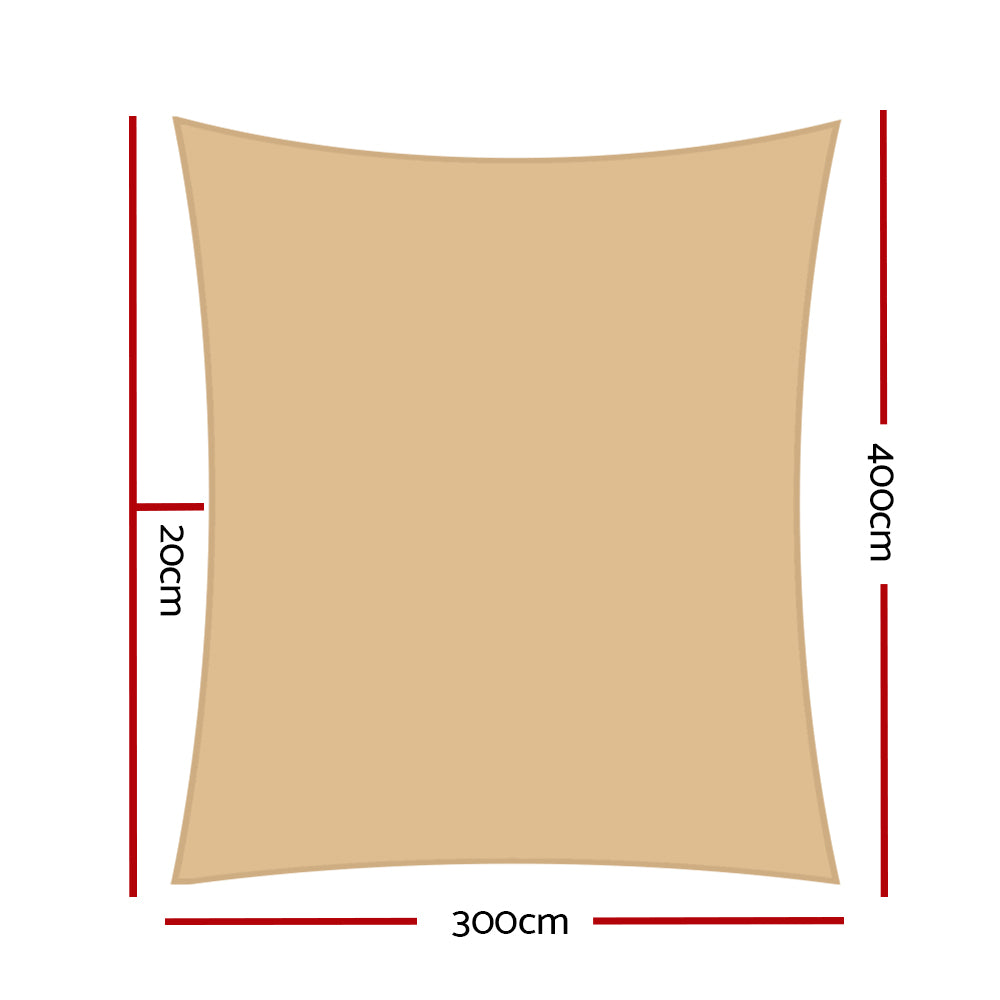 Waterproof Shade Sail | 3x4m | Rectangle | Sand | 95% Shade Cloth