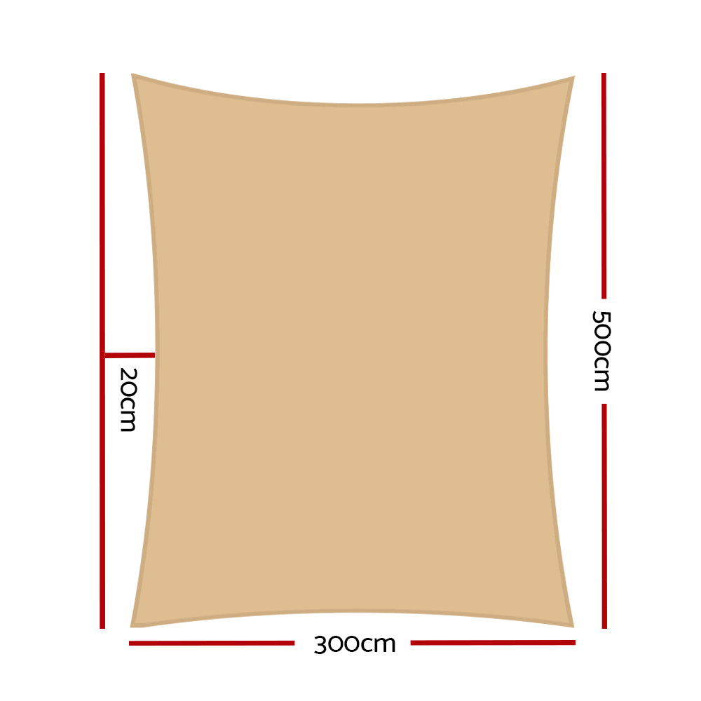 Waterproof Shade Sail | 3x5m | Rectangle | Sand | 95% Shade Cloth