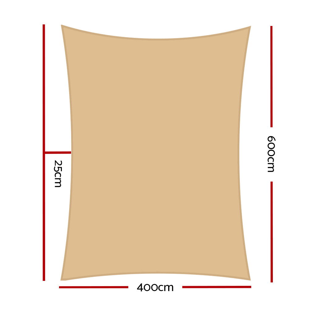 Waterproof Shade Sail | 4x6m | Rectangle | Sand | 95% Shade Cloth