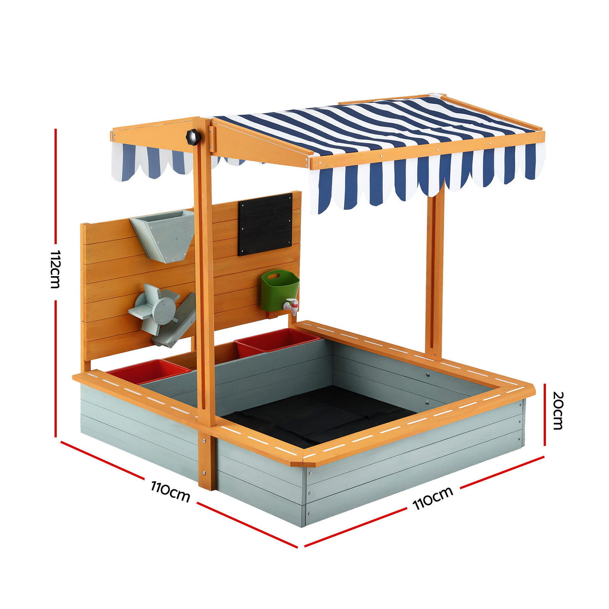 Kids Wooden Sandpit | 110cm | Canopy & Cover | Outdoor Sandbox | Green
