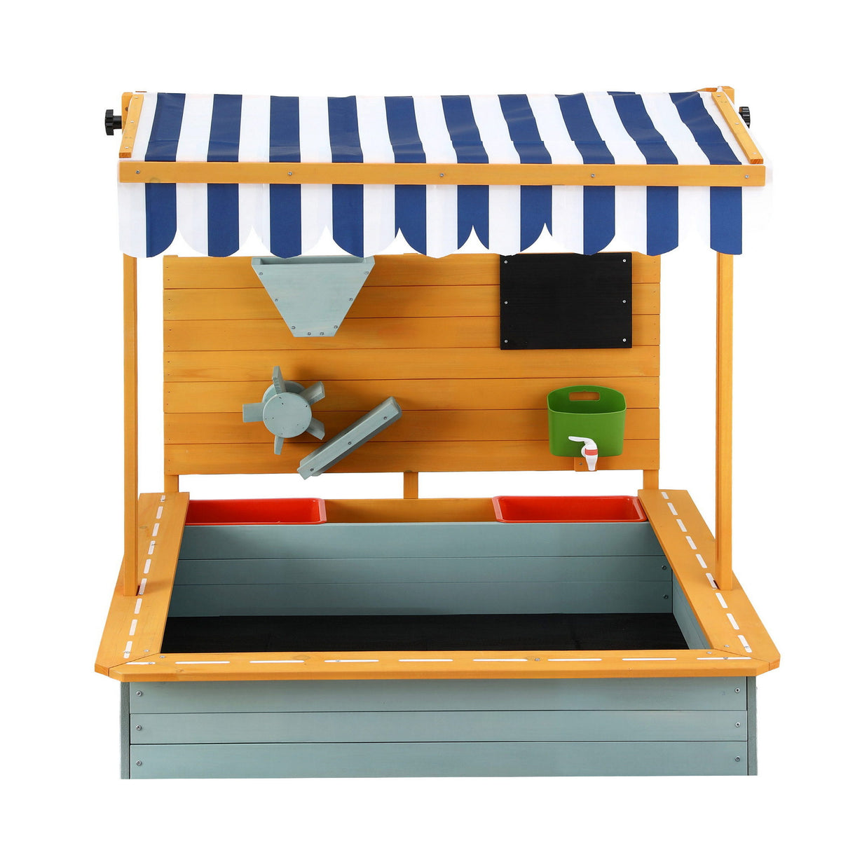 Kids Wooden Sandpit | 110cm | Canopy & Cover | Outdoor Sandbox | Green