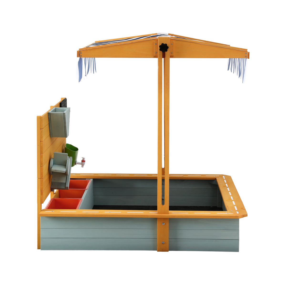 Kids Wooden Sandpit | 110cm | Canopy & Cover | Outdoor Sandbox | Green