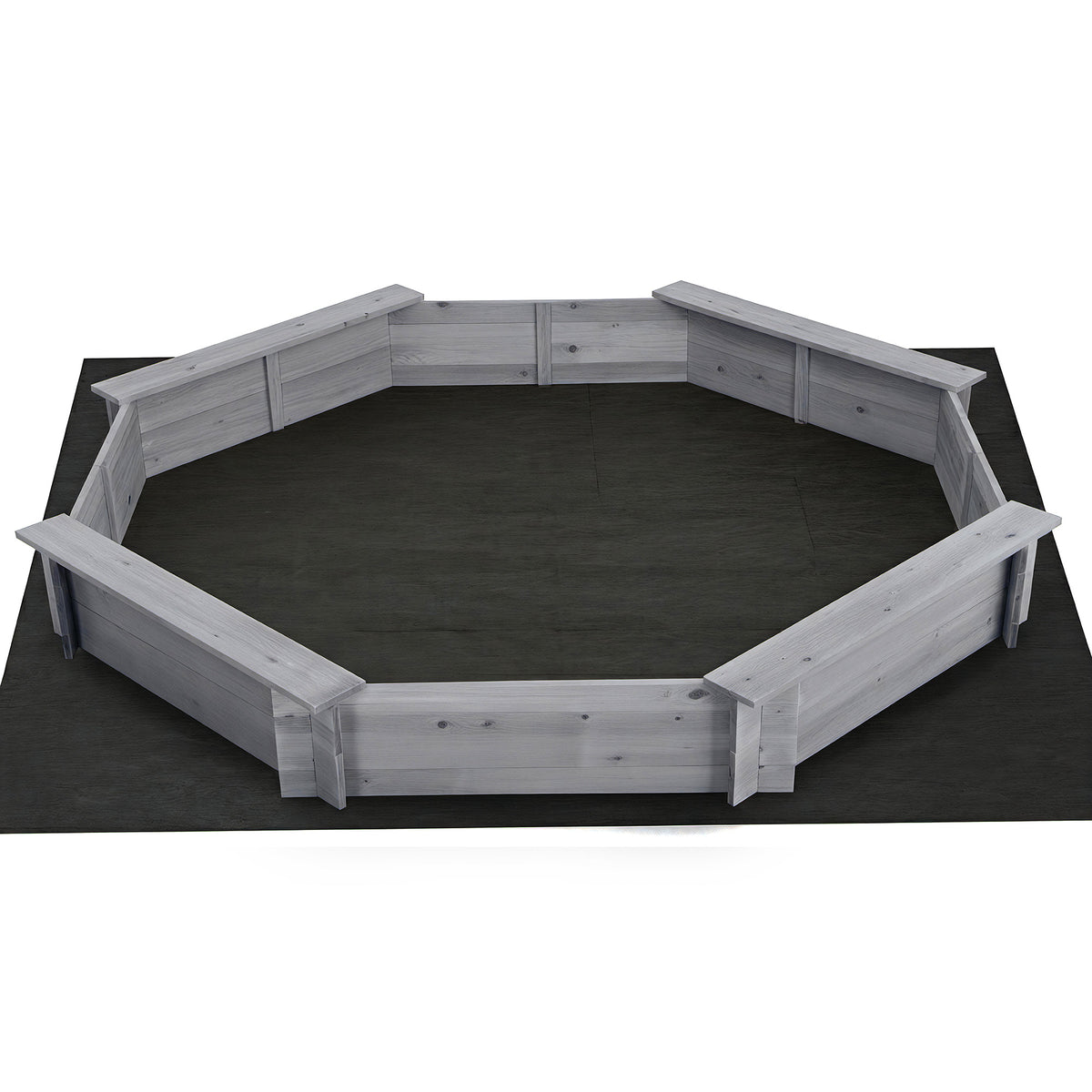 Kids Wooden Sandpit | Round 182cm | Bench Seat & Cover | Outdoor Play | Grey