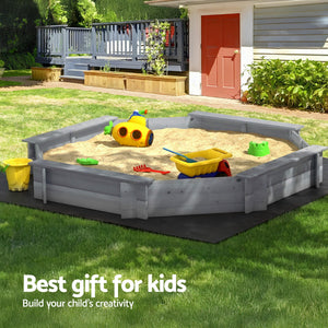 Kids Wooden Sandpit | Round 182cm | Bench Seat & Cover | Outdoor Play | Grey