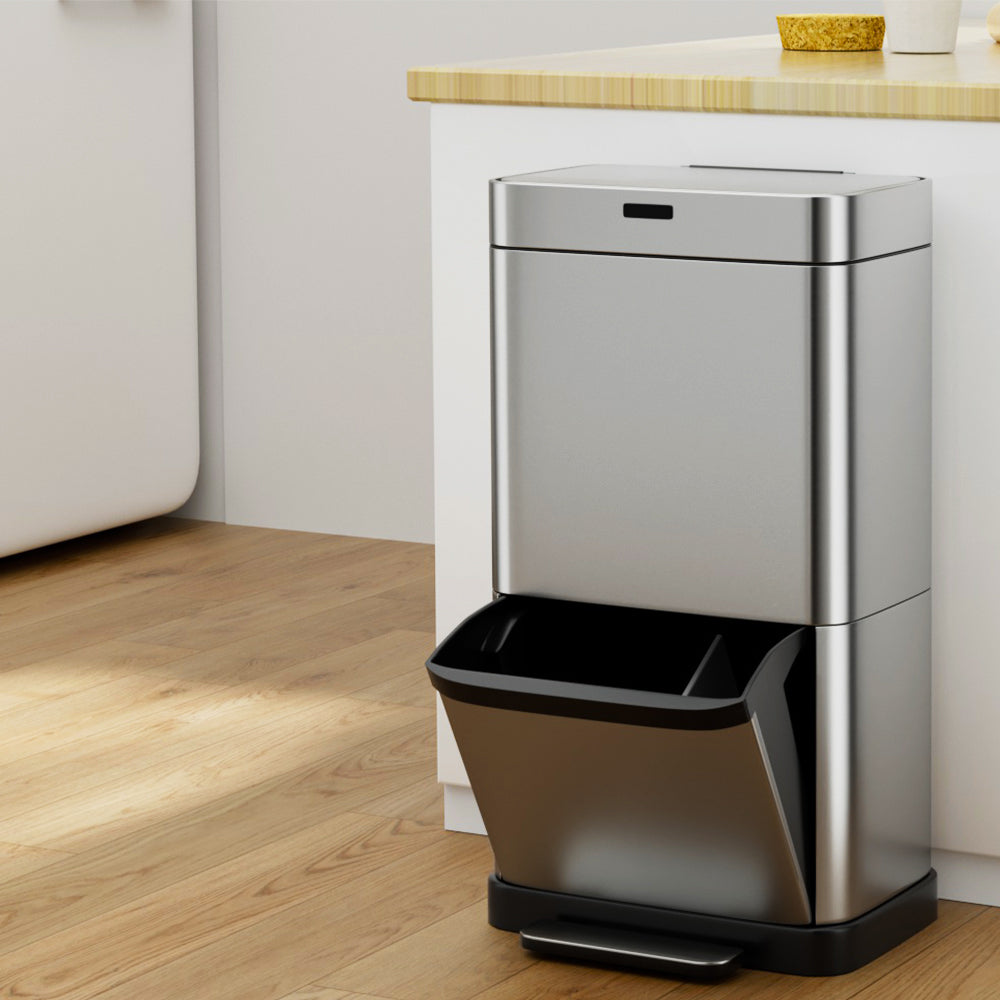 Devanti Motion Sensor Bin | 70L | Pedal Bin | Automatic | Silver