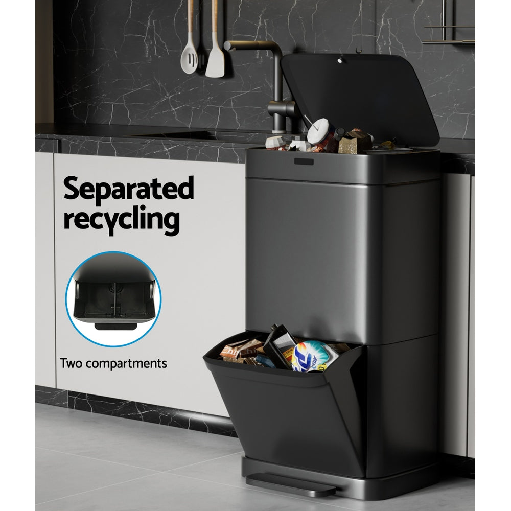Devanti Motion Sensor Bin | 70L | Pedal Bin | Automatic | Black