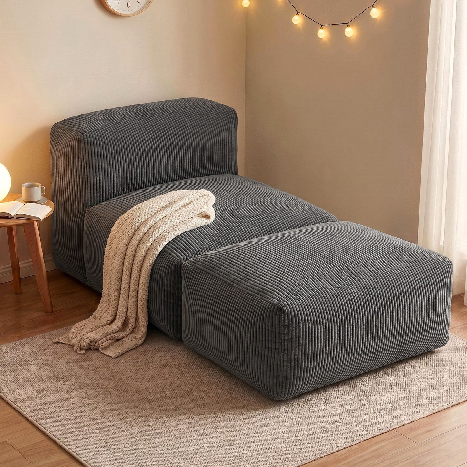 Foldable Bean Bag Sofa Bed | Cloud Style Floor Lounger | Grey