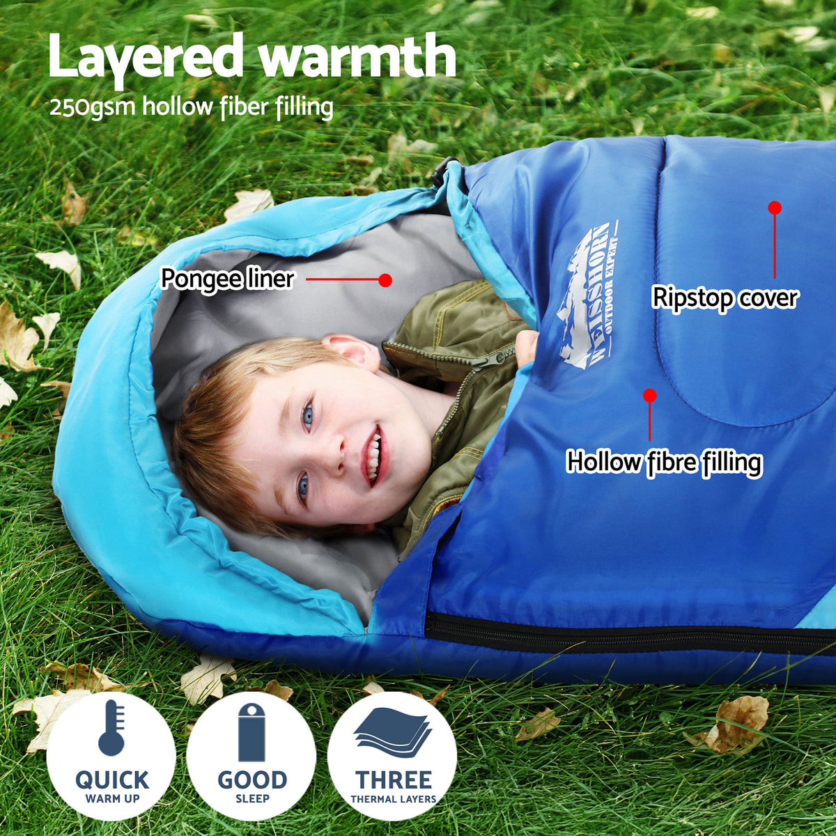 Kids Sleeping Bags Set of 2 | 172cm Single | Thermal Camping & Hiking