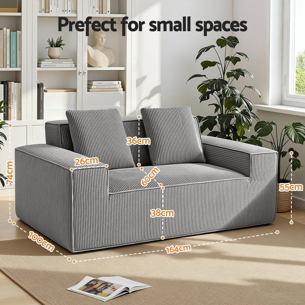 2 Seater Sofa Loveseat | Corduroy | No Assembly | Compact Apartment Couch