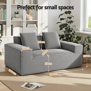 2 Seater Sofa Loveseat | Corduroy | No Assembly | Compact Apartment Couch