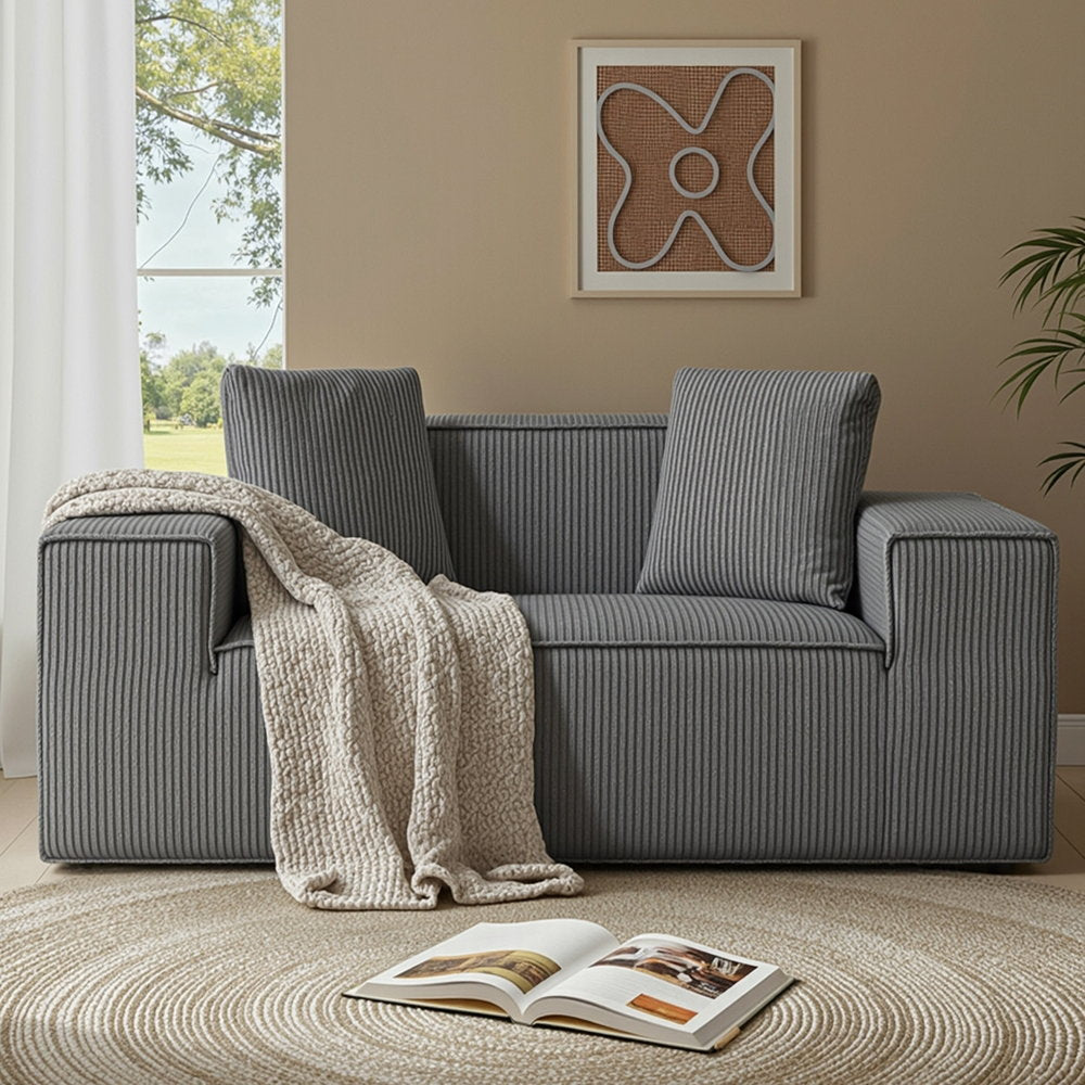 2 Seater Sofa Loveseat | Corduroy | No Assembly | Compact Apartment Couch